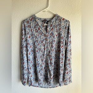 Lands' End Women's Floral Blouse - Blue and Red